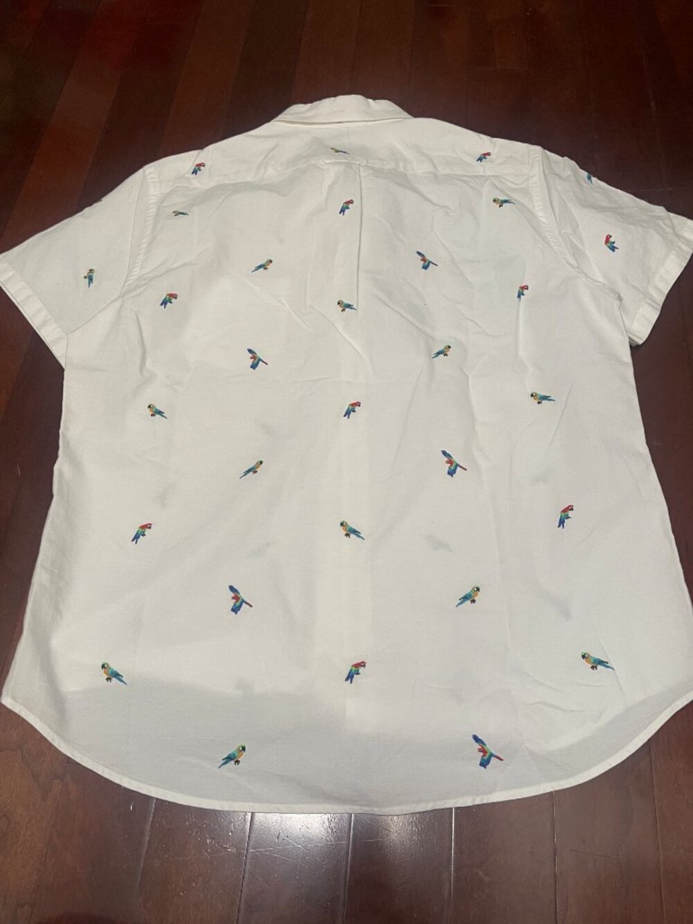 J.Crew Factory Embroidered Parrot Cotton Button Up Shirt  White Large - Picture 7 of 7